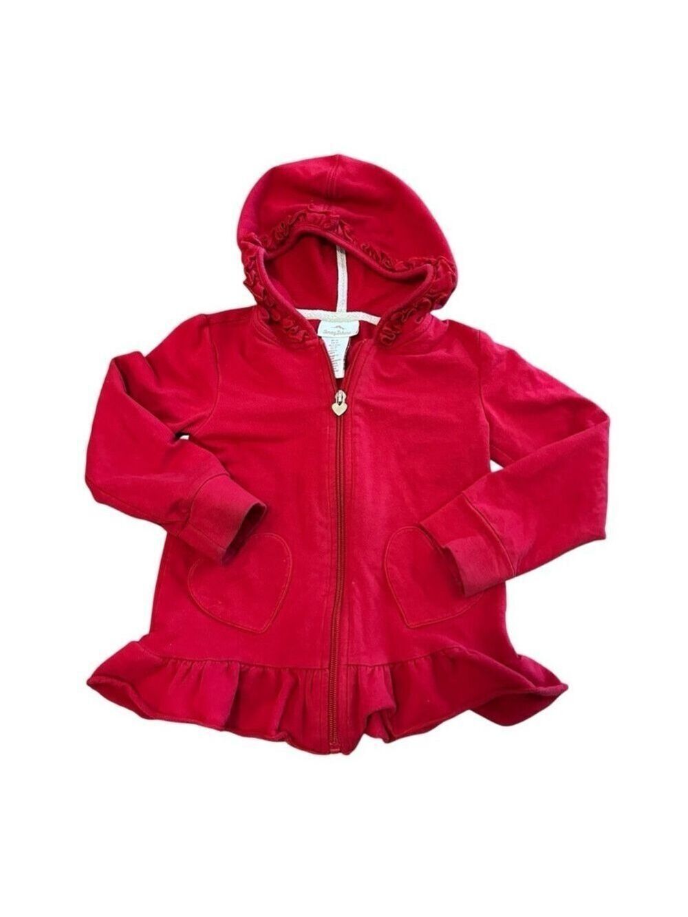 Tommy Bahamas Ruffle Trim Heart Pockets Red Zip Front Hoodie Sweatshirt